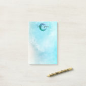 Moderne Waterverf Abstract | Blauwgroen monogram m Post-it® Notes (Op bureau)