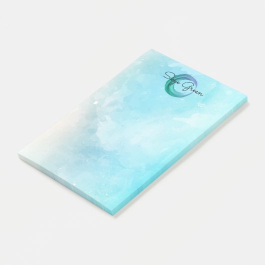 Moderne Waterverf Abstract | Blauwgroen monogram m Post-it® Notes (Schuin)
