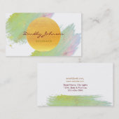 Moderne Waterverf Abstract Elegant Green Yellow Visitekaartje (Voorkant / Achterkant)