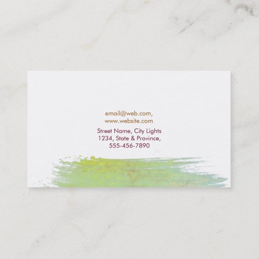 Moderne Waterverf Abstract Elegant Green Yellow Visitekaartje (Achterkant)