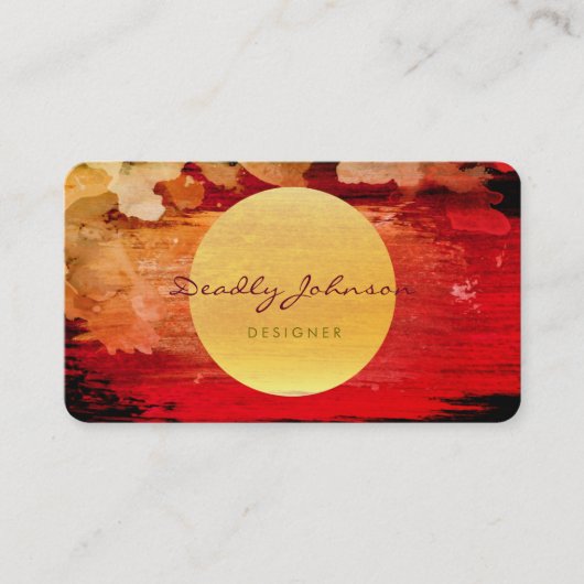Moderne Waterverf Abstract Elegant Rood Geel Visitekaartje (Voorkant)