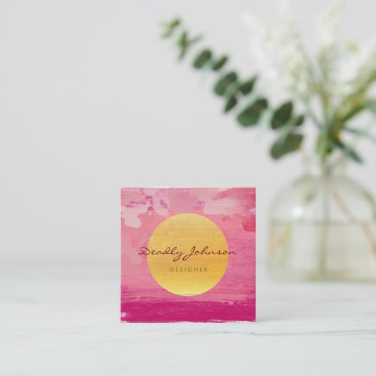 Moderne Waterverf Abstract elegant roze geel Vierkante Visitekaartje (Staand voorkant)