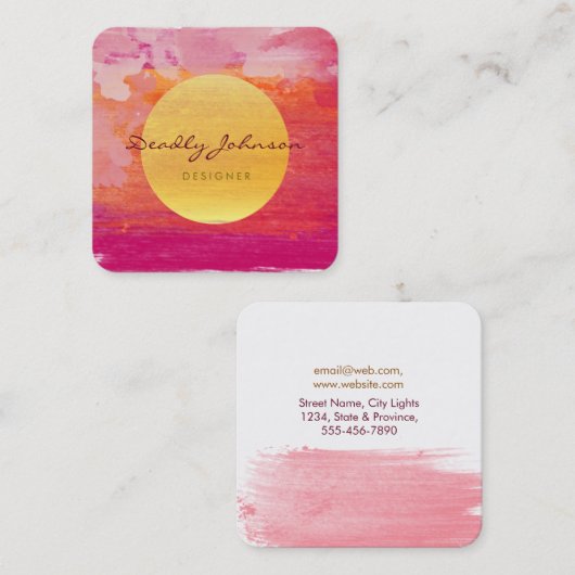 Moderne Waterverf Abstract elegant roze rood Vierkante Visitekaartje (Voorkant / Achterkant)