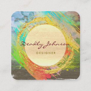 Moderne Waterverf Abstract Elegant Yellow Moon Sq Vierkante Visitekaartje