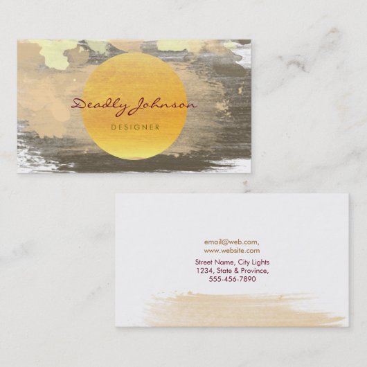 Moderne Waterverf Abstract Elegant Zwart Geel Visitekaartje (Voorkant / Achterkant)