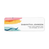 Moderne Waterverf Abstract Roze Geel Blauw Etiket (Voorkant)