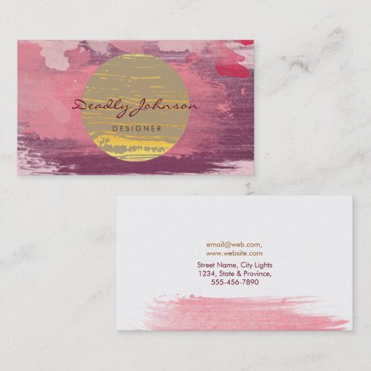 Moderne Waterverf Abstract Verf Roze Geel Visitekaartje (Voorkant / Achterkant)