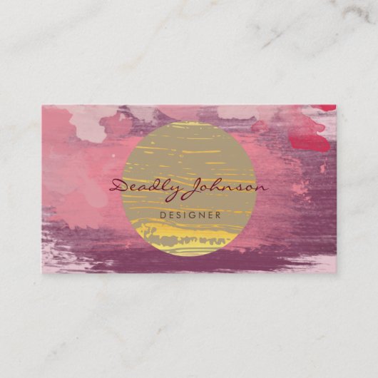 Moderne Waterverf Abstract Verf Roze Geel Visitekaartje (Voorkant)