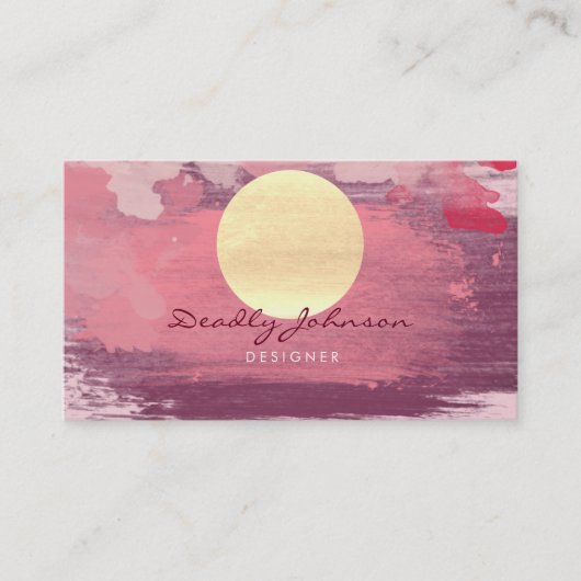 Moderne Waterverf Abstract Verf Roze Sinaasappel Visitekaartje (Voorkant)