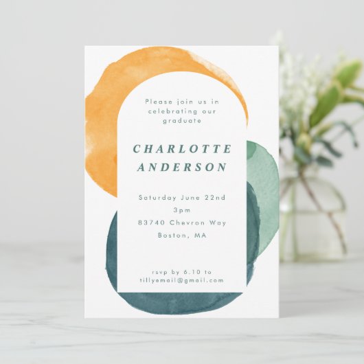 Moderne Waterverf Abstracte Graduation Party Kaart (Staand voorkant)