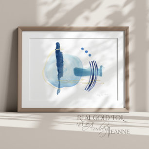 Moderne Waterverf Abstracte hedendaagse marineblau Folie Afdrukken