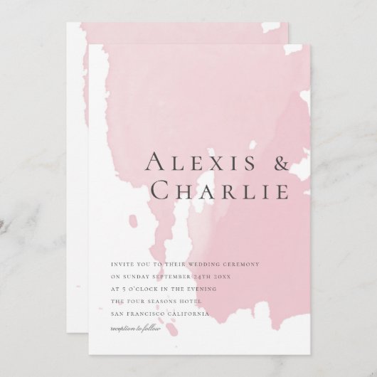 Moderne Waterverf Abstracte huwelijksuitnodiging Kaart (Voorkant / Achterkant)