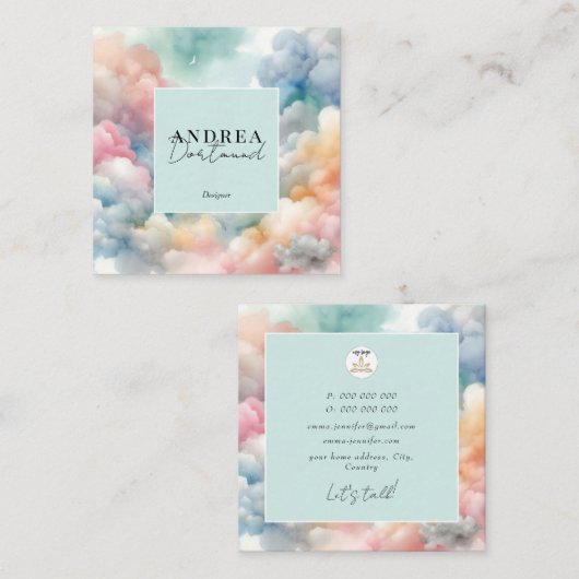 Moderne waterverf Abstracte paarse Vierkante Visitekaartje (Voorkant / Achterkant)