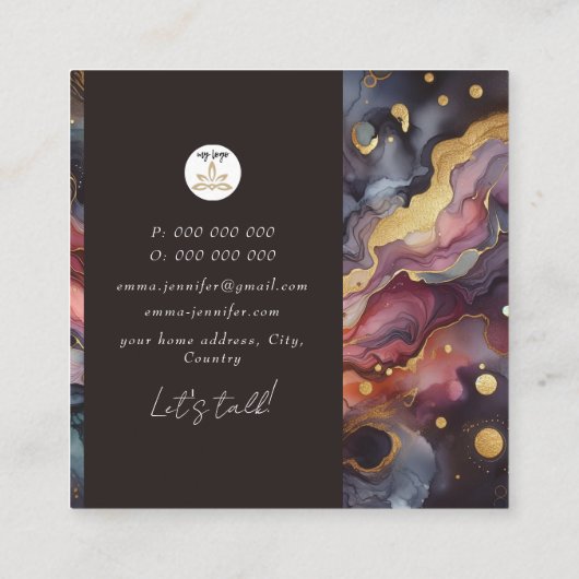 Moderne waterverf Abstracte paarse Vierkante Zaken Vierkante Visitekaartje (Achterkant)