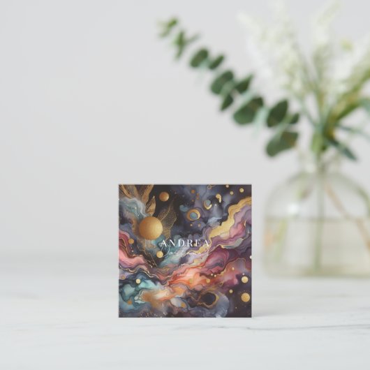 Moderne waterverf Abstracte paarse Vierkante Zaken Vierkante Visitekaartje (Staand voorkant)