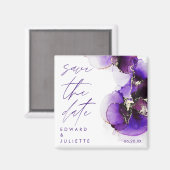 Moderne Waterverf Agate Violet Ink Metallic Floral Magneet (Voorkant / Achterkant)