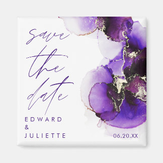 Moderne Waterverf Agate Violet Ink Metallic Floral Magneet