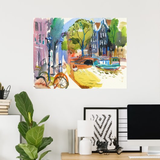 moderne waterverf Amsterdam Poster (Thuiskantoor)