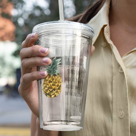 Moderne Waterverf ananas & positieve funny Quote Acryl Drinkbeker