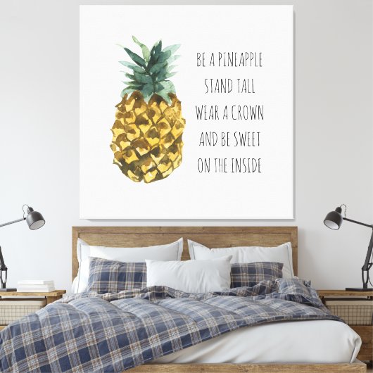 Moderne Waterverf ananas & positieve funny Quote Canvas Afdruk (Insitu (Slaapkamer))
