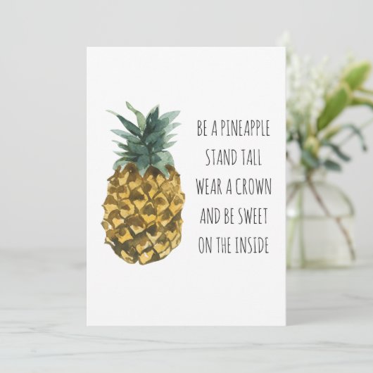 Moderne Waterverf ananas & positieve funny Quote Feestdagenkaart (Staand voorkant)