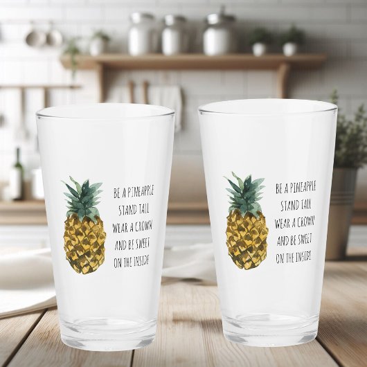 Moderne Waterverf ananas & positieve funny Quote Glas
