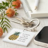Moderne Waterverf ananas & positieve funny Quote Sleutelhanger (Voorkant Rechts)
