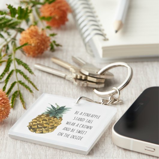 Moderne Waterverf ananas & positieve funny Quote Sleutelhanger (Voorkant Rechts)