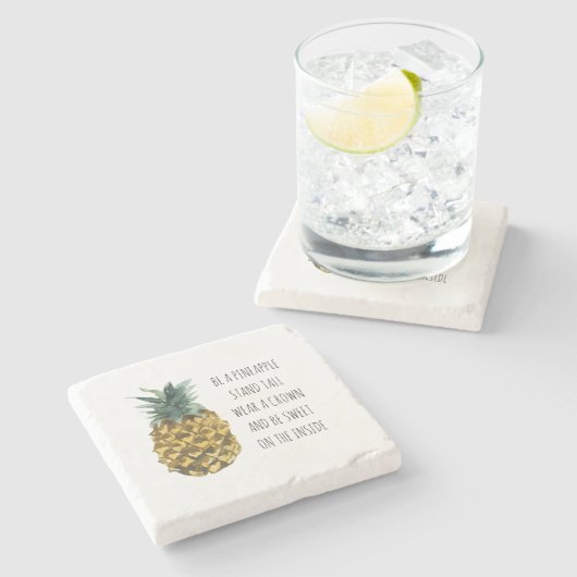 Moderne Waterverf ananas & positieve funny Quote Stenen Onderzetter (Zijkant)