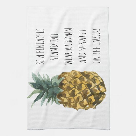 Moderne Waterverf ananas & positieve funny Quote Theedoek (Verticaal)