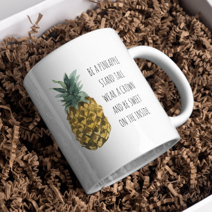 Moderne Waterverf ananas & positieve funny Quote Tweekleurige Koffiemok