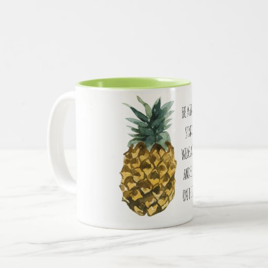 Moderne Waterverf ananas & positieve funny Quote Tweekleurige Koffiemok (Voorkant links)