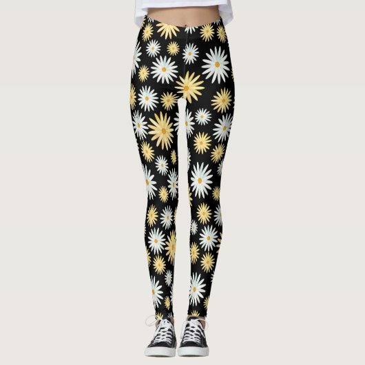 Moderne Waterverf April Daisies Pattern Leggings (Voorkant)