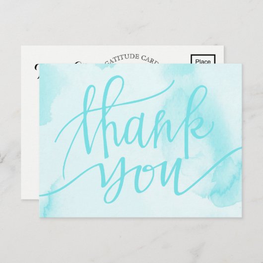 Moderne Waterverf Aqua Blue Dank u Briefkaart (Voorkant / Achterkant)