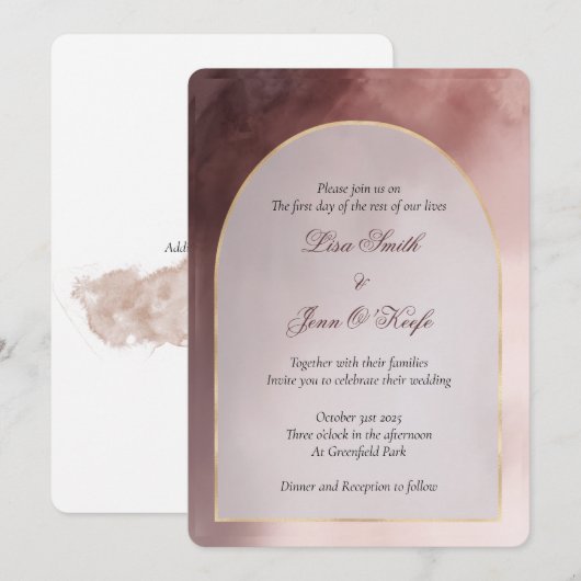 Moderne Waterverf Arch Wedding Invitations Kaart (Voorkant / Achterkant)