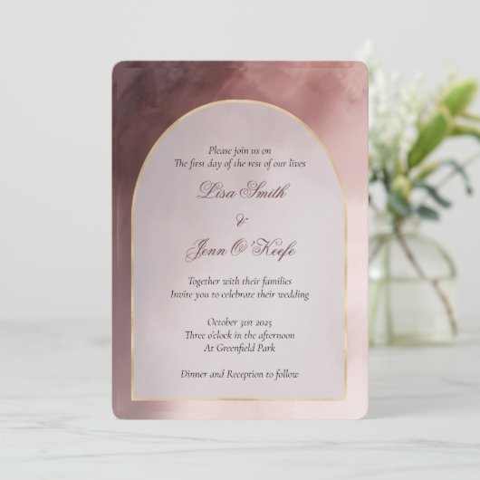 Moderne Waterverf Arch Wedding Invitations Kaart (Staand voorkant)