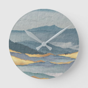 Moderne Waterverf Art Blue en Gold Waves Ronde Klok