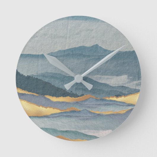 Moderne Waterverf Art Blue en Gold Waves Ronde Klok (Voorkant)