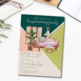 Moderne Waterverf Art Deco Housewarming Party Kaart