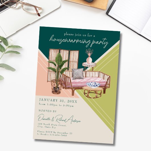 Moderne Waterverf Art Deco Housewarming Party Kaart