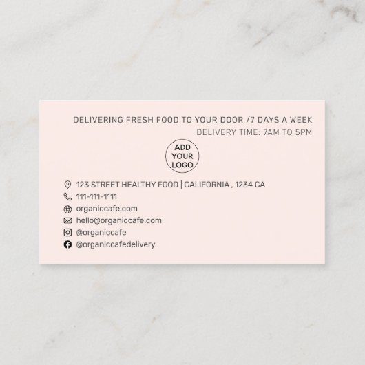 Moderne waterverf avocado cafe thuisbezorging eten visitekaartje (Achterkant)