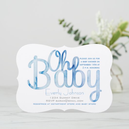 Moderne Waterverf Baby Boy Shower-uitnodigingen Kaart (Staand voorkant)