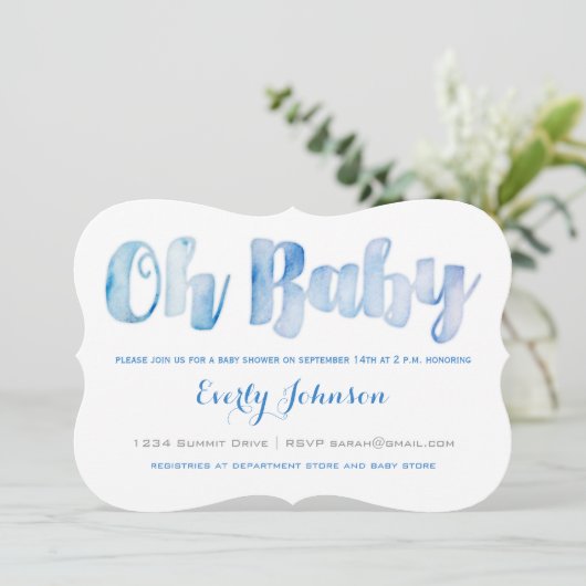 Moderne Waterverf Baby Boy Shower-uitnodigingen Kaart (Staand voorkant)