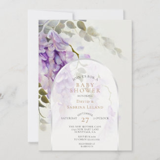 Moderne Waterverf Baby Shower met Wisteria Bloemen Kaart