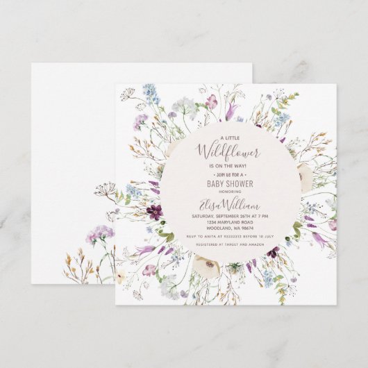 Moderne Waterverf Baby shower van wilde bloemen Kaart (Voorkant / Achterkant)