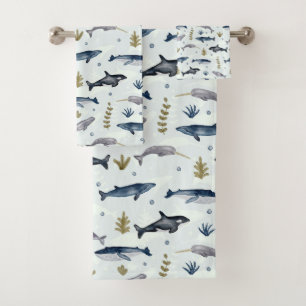 Moderne Waterverf badhanddoekset walvissen Bad Handdoek