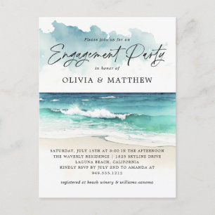 Moderne Waterverf Beach Engagement Party-indeling Briefkaart