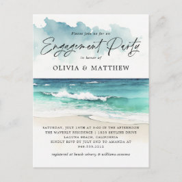 Moderne Waterverf Beach Engagement Party-indeling Briefkaart