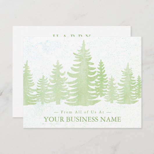 Moderne Waterverf bedrijfs Groene Pine Trees Feestdagenkaart (Voorkant / Achterkant)