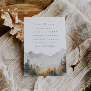 Moderne Waterverf Berg Bruiloft Save The Date Kaart